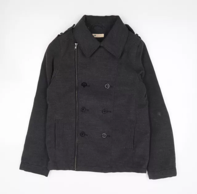 H&M Girls Grey Military Jacket Coat Size 13 Years Zip