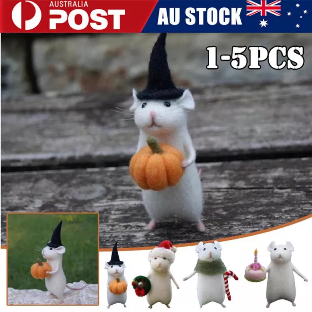1-5x Halloween Mouse with A Pumpkin Wool Felt Handmade Needle Felting Xmas Gifts
