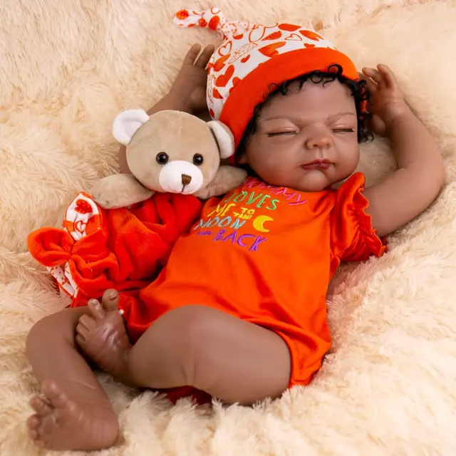 Black Reborn Baby Doll 22 Inch African American Lifelike Sleeping Dolls