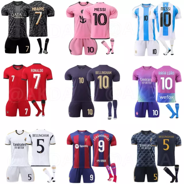 Boys Kids Kits 23/24 Girls Mens Foot Training Ball Full Strip Shorts/Shirt/Sock