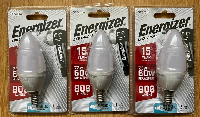3er-Pack ENERGIZER LED E14 SES KERZENBIRNE 806LM 7,3 W Äquivalent 60W 6500K Tageslicht