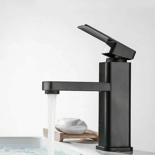 Sink Counter Waterfall Bathroom Taps Basin Mixer Chrome Square Mono Faucet Deck