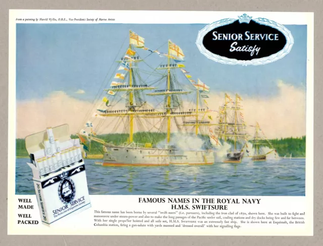 Senior Service Cigarettes HMS Swiftsure Vintage Advert 1958 10.75" x 8"
