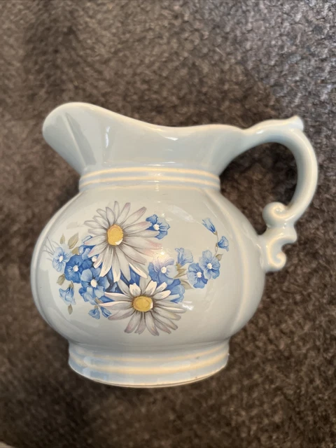 Vintage McCoy #7528 Light Blue with Daisies & flowers Ceramic Pitcher Made in US