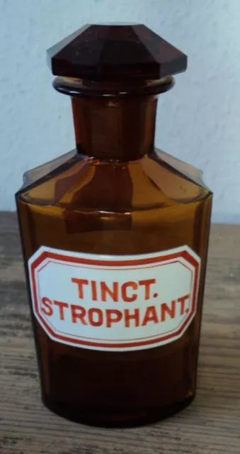 altes Apothekerglas Flasche Apotheke emailliert #23 TINCT. STROPHANT.