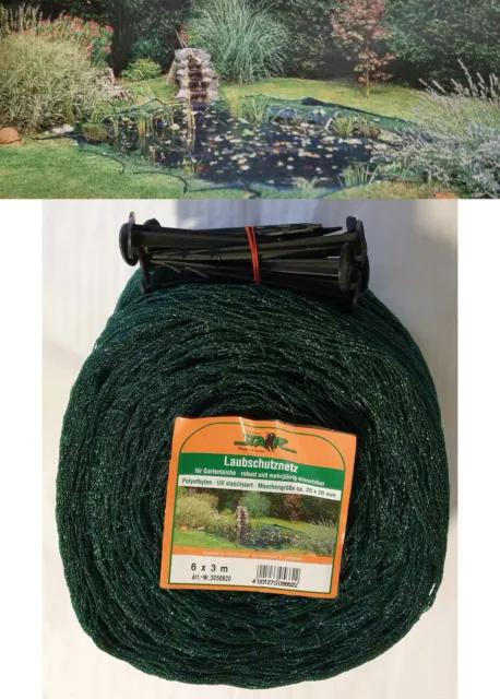 Teichnetz mit Erdspieße 6 x 3 m Laubschutznetz Vogelschutznetz grün 20 x 20 mm
