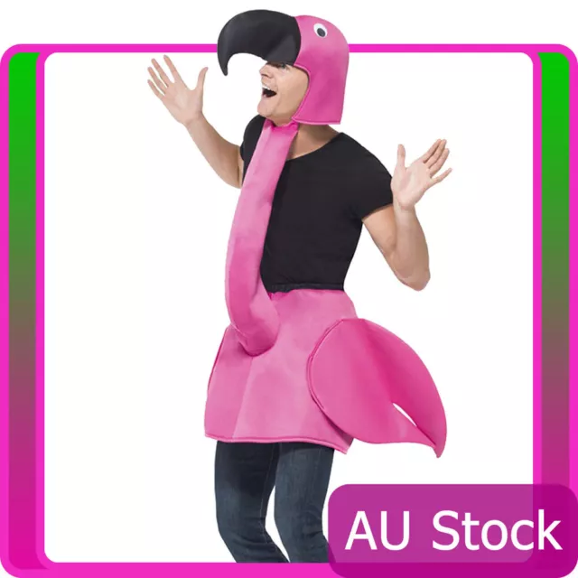 Adult Flamingo Bird Costume Unisex Mens Ladies Animal Zoo Party Pink Fancy Dress