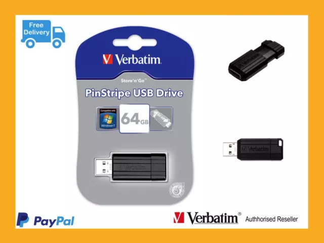 ($0 P&H) Verbatim USB Thumb Drive 64GB  Store n Go Flash p/n 49065 Black Capless