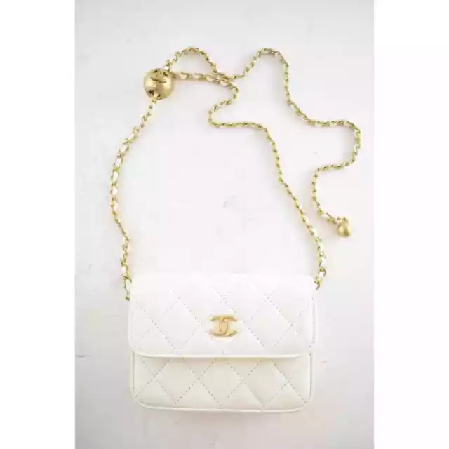 CHANEL 22C WHITE Pearl Crush Clutch Mini Chain Classic Gold Card Belt Waist  Bag $3,957.75 - PicClick