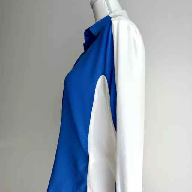 3.1 Phillip Lim 100% Silk Button Up Shirt Blouse Blue White Long Sleeve Size 2 3