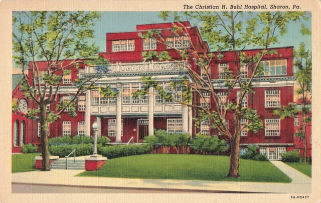 Sharon PA Pennsylvania, Christian H. Buhl Hospital Building, Vintage Postcard