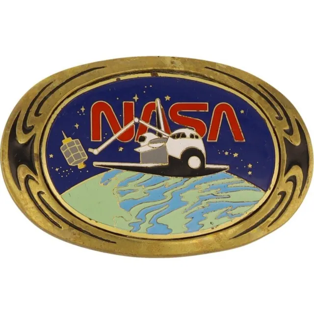 Nasa Space Center Logo Program Science Badge Insignia 1980s Vintage Belt Buckle