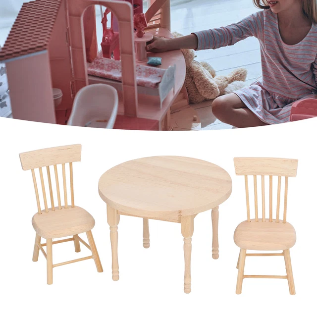 Dollhouse Dining Set 1:12 Scale Retro Design Doll House Miniature Round Table Ch