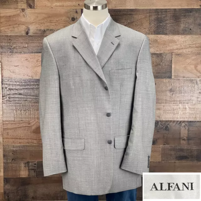 Alfani Sport Coat Mens 46L Gray Blazer Suit Jacket Wool Cashmere Houndstooth
