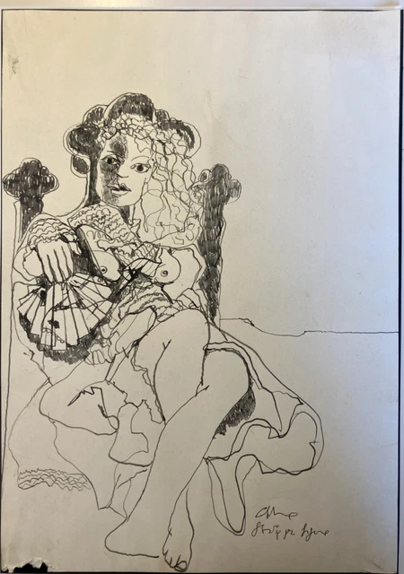 Ennio Calabria (Tripoli 1937) - disegno china firmato anni '70