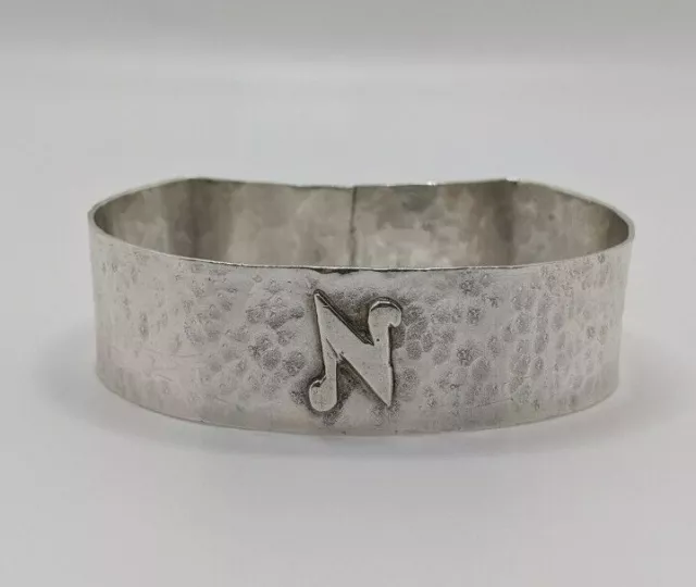 Vintage English Arts & Crafts Sterling Silver Napkin Ring "N" initial, d. 1971