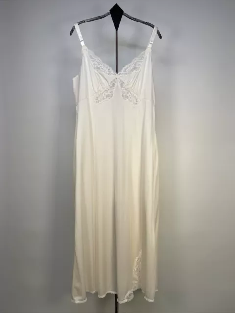 Vintage Shadowline Womens Nylon Full Slip Lace Accents Kick Slit Ivory Size 36