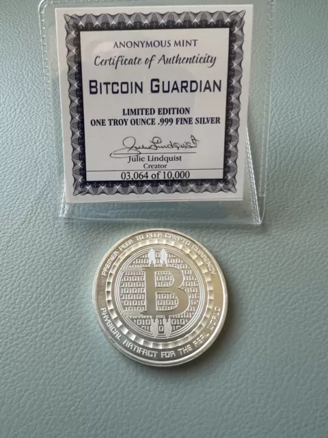 1 oz .999 fine Solid Silver commemorative Bitcoin Guardian W/COA Rare Digital AI