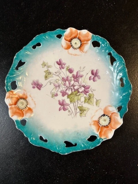 Assiette décorative florale en émaux - Faïence de Longwy - Label Emmaüs