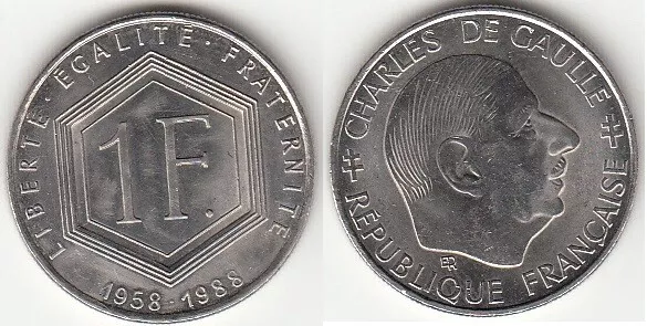 France Monnaie 1 franc De Gaulle 1988