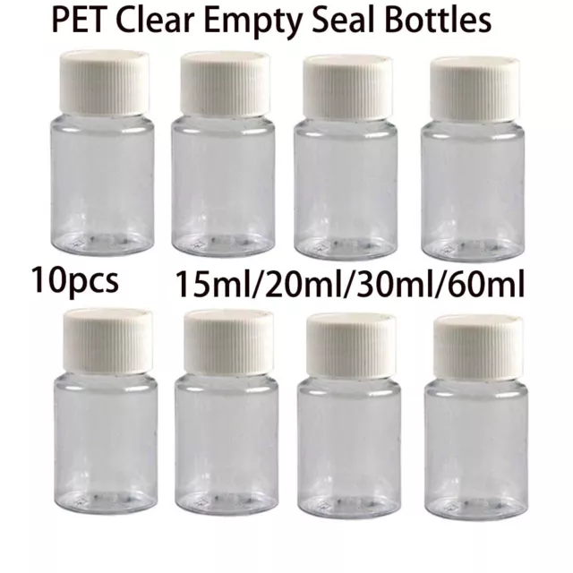 10PCS 15ml/20ml/30ml/60ml Plastic PET Clear Empty Seal Bottles Reagent Vials