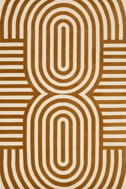 Brown & Off White Stripes Modern Hand-Tufted 100% Wool Soft Area Rug Carpet 2