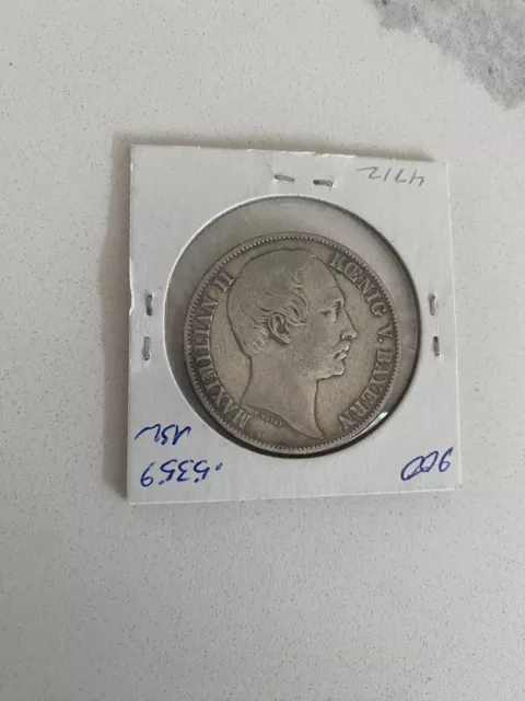 Rare THALER 1864 BAVARIA Maximilian 2. Silver EMPIRE German Coin Vereinsthaler