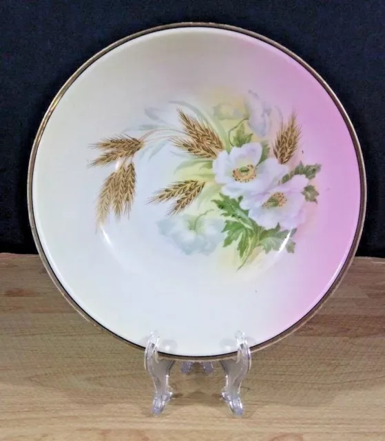 Three Crown China Serving Bowl Hand Painted Ceramic Floral Wheat Vintage Germany