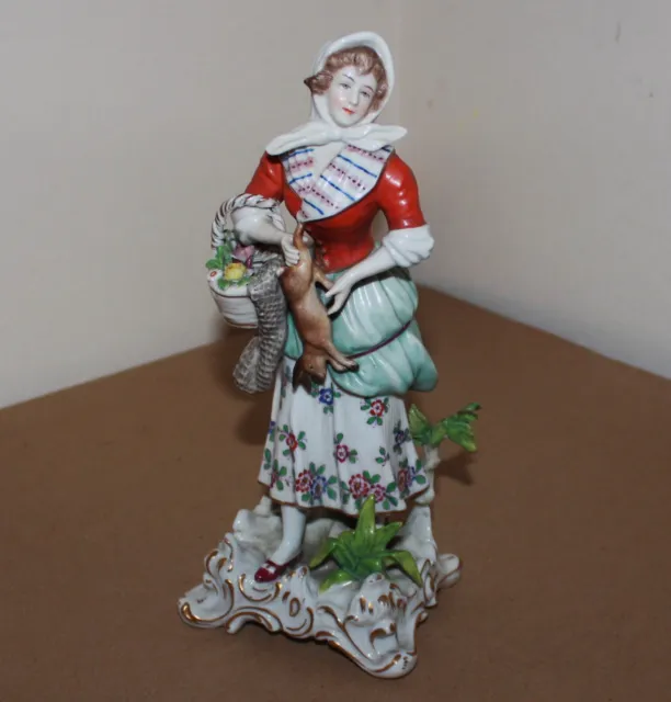 Antique Ludwigsburg Porcelain Figurine 1764-1793 Carl Eugen Woman & Rabbit 8.5"