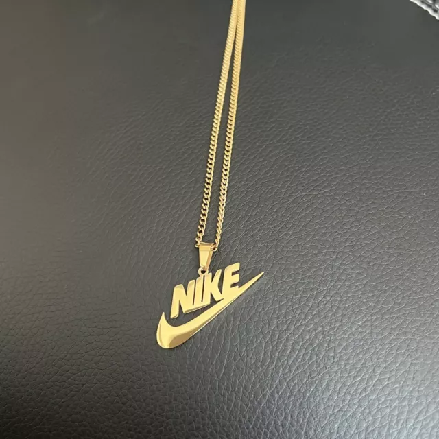 20” Nike Swoosh Pendant + Necklace Gold Plated Stainless Steel