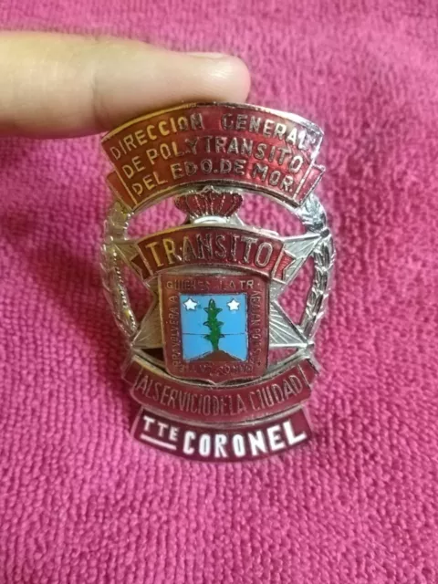 Vtg 70' Obsolete Mexican Police Badge Id Policia Edo. De Morelos Transito - 3"-