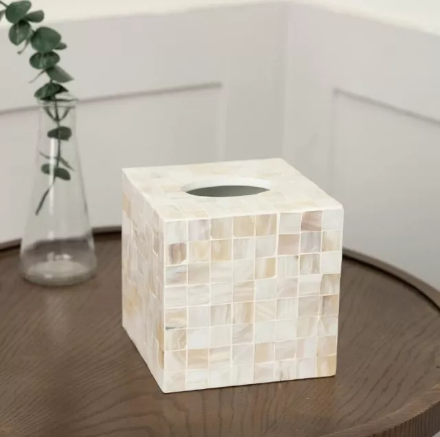 CLAYNIX Tissue Box Cover - Mosaic Mother of Pearl Inlay Cube - Napkin Holder