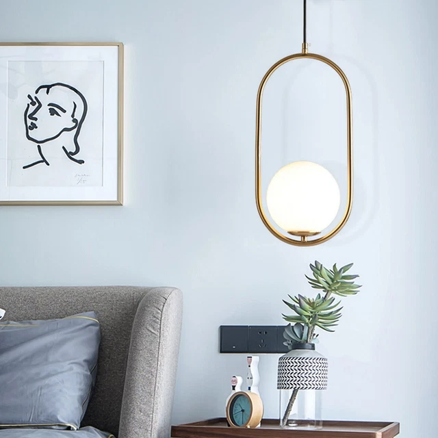 Modern Gold Globe Pendant Light Fixture Mid Century Chandelier One Light Hanging