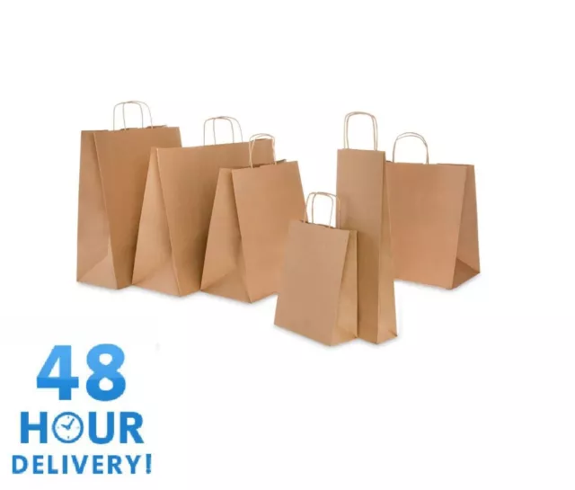 Brown Kraft Small Large Paper Carrier Bags With Twisted Handles Party Gift