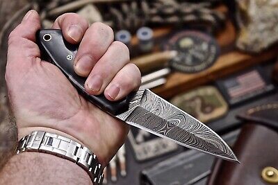 CFK Handmade Damascus Custom BISON HORN Small Boot Dagger Hunting Dirk Knife