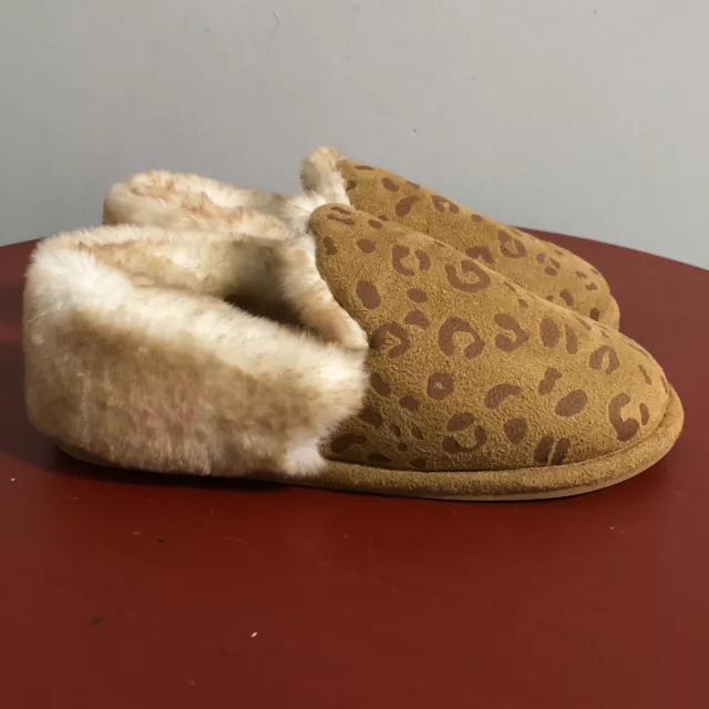 Jessica Simpson Womens Size 6 Shoes Brown Animal Print Comfort Fur Lined Slipper