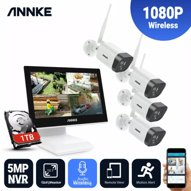 ANNKE WLAN Wireless 1080p CCTV System 4CH NVR Audio IP Camera Wifi Security 1TB