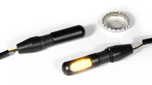 Mini-Blinker Micro Stake LED Set schwarz getönt Alu ECE Chopper Bobber Custom