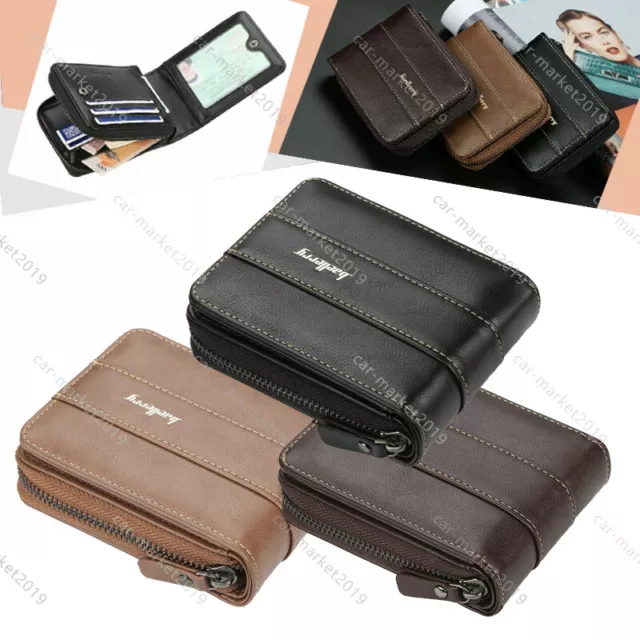 Men's Slim Bifold PU Leather Wallet ID Credit Card Holder Clutch Zipper Coin