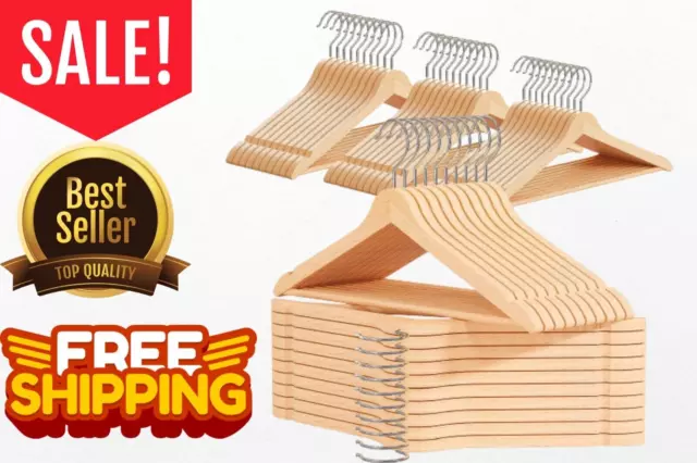 Wooden Coat Hangers Suit Garments Clothes Wood Hanger Trouser Bar Set X 40