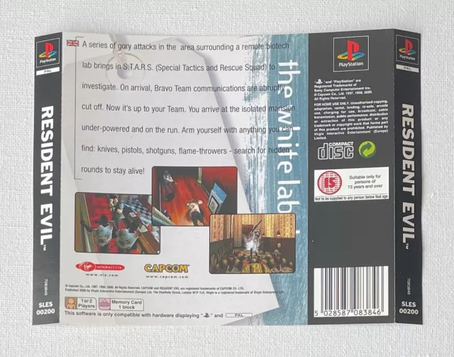 Resident Evil PAL PlayStation 1 PS1 ORIGINAL Rear Inlay BOX ART ONLY GC