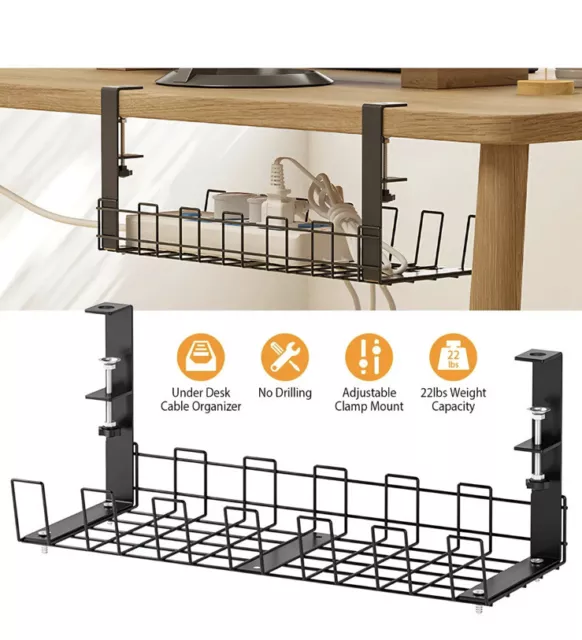 NO DRILL UNDER Desk Cable Management Tray 2 Pack, Cord Organizer ...