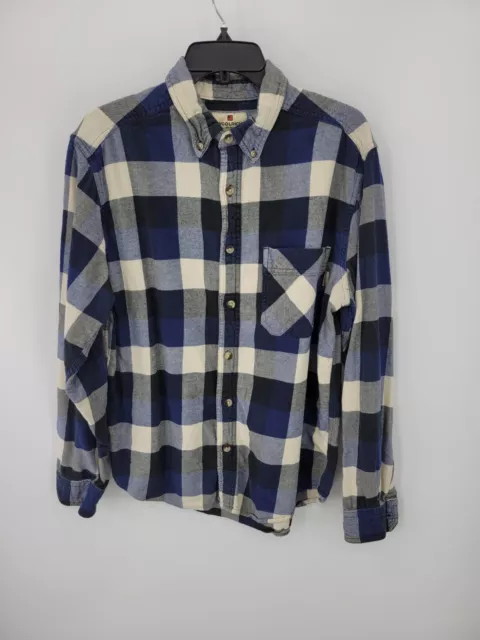 Woolrich Shirt Mens Medium Blue Tan Plaid Flannel Long Sleeve Button Up Outdoor