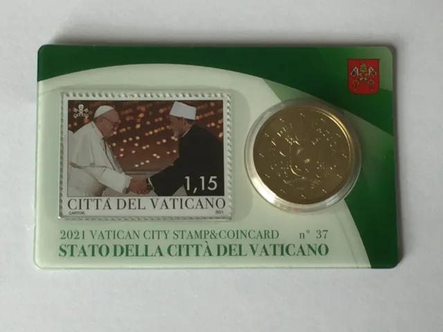 A  Saisir  Coincard  Vatican  Annee  2021  N°37  Piece  50 Ct + Timbre  1,15€