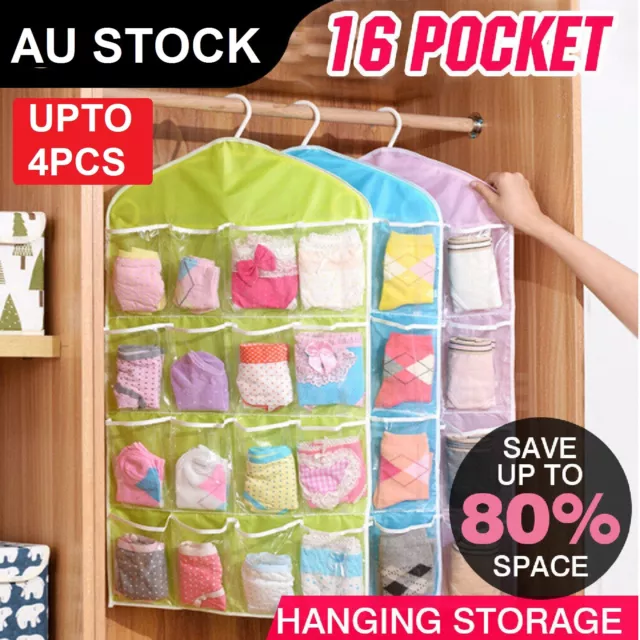 16 Pockets Organizer Clear Hanger Wardrobe Storage Bag Hanging Shoe Rack Holder