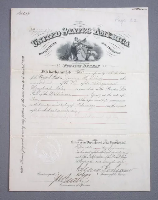 James M. Biser Discharge & Pension Docs Signed by Lt.Col. John W. Wilson 1st Md.