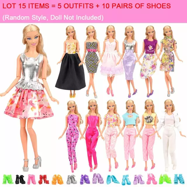 Barbie Doll Dress Sets Fashion Casual Wear 5 Clothes/Outfit 10 Pair Shoes GIFTS