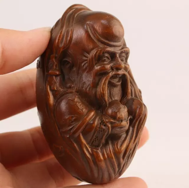 chinese boxwood hand carving buddha statue figure blessing hand piece netsuke