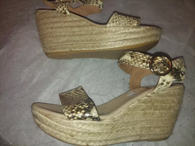 Kana Beige Snake Print Leather Espadrille Wedge Sandal Size 7