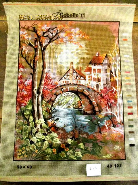 ~GOBELIN TAPESTRY CANVAS - HAND PRINTED - COUNTRY SCENE - 40cm x 50cm - UNUSED~